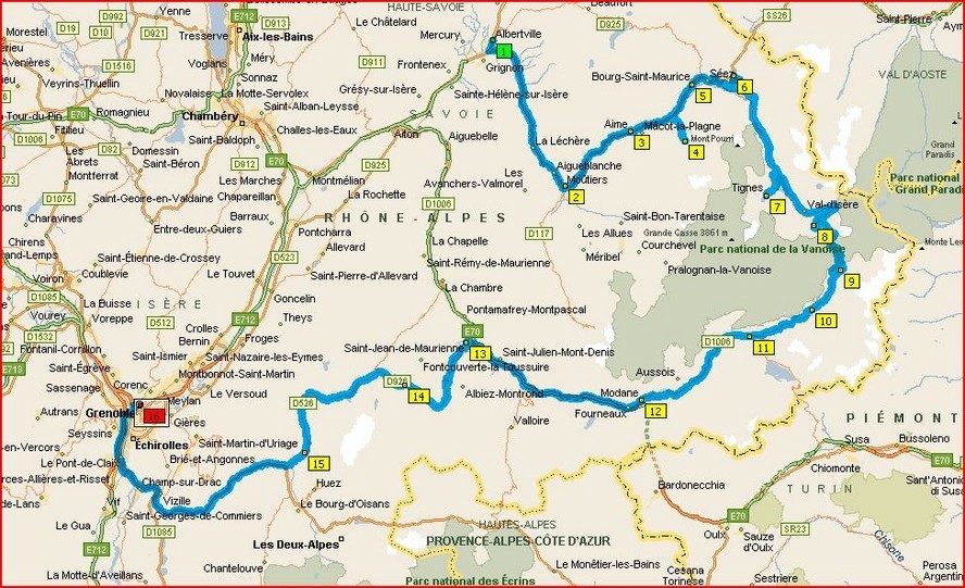 Carte itinéraire Maurienne et Tarentaise