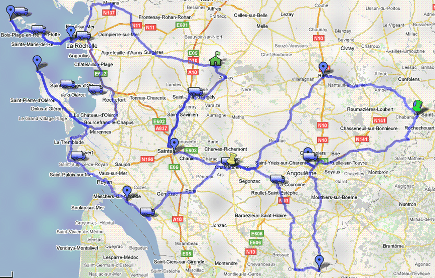 Carte itinéraire en Charente-Maritime