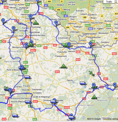 Carte Itinéraire Moselle et Meurthe-et-Moselle